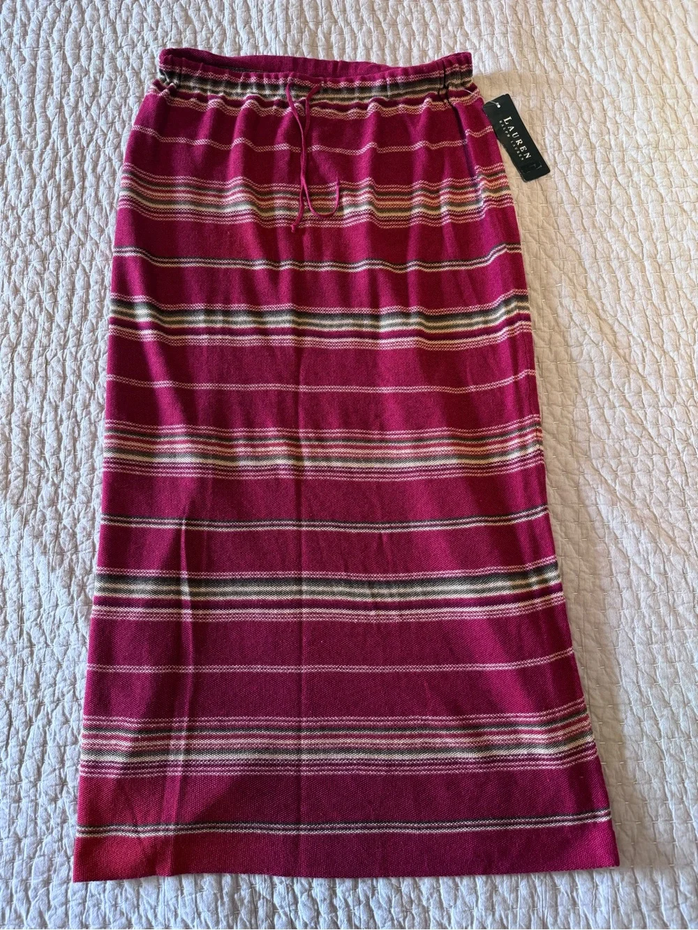 NWT Vintage Lauren Ralph Lauren Red Striped Cotton & Linen Maxi Skirt – Boho Y2K
